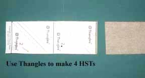 use two fabric strips and thangles to make hsts