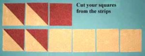 cut your squares from the same strips that you used for HSTs